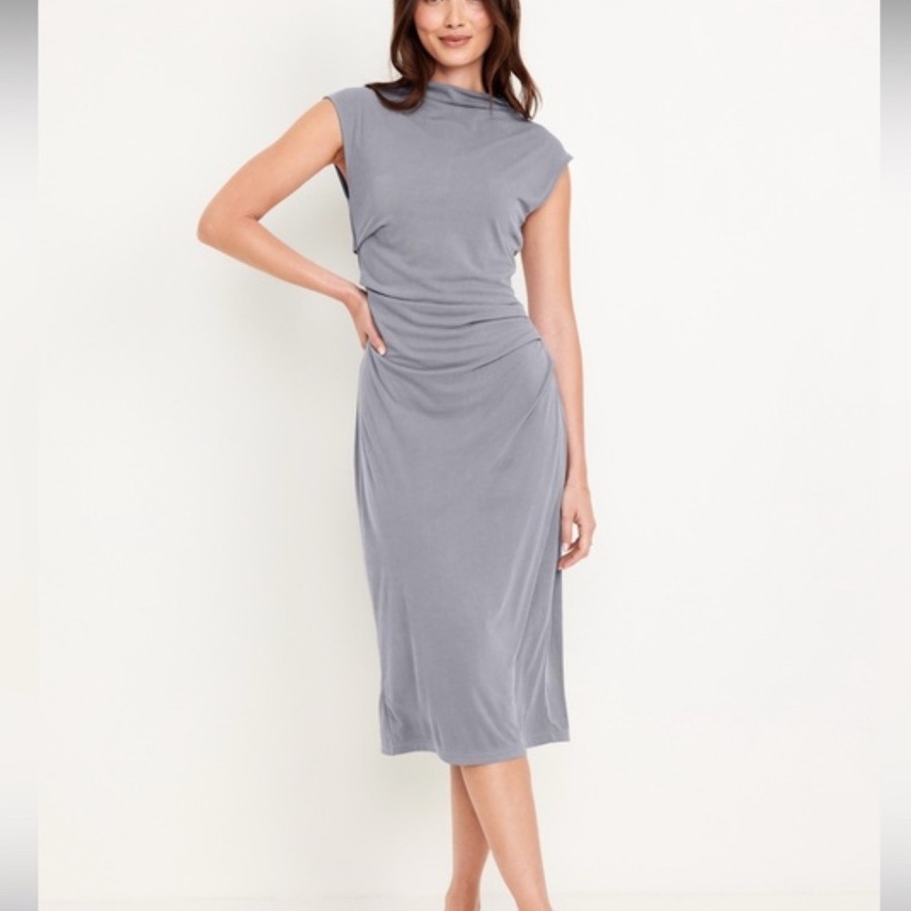 Old Navy Gray Mock Neck Ruched Midi Dress Sz XL NWOT